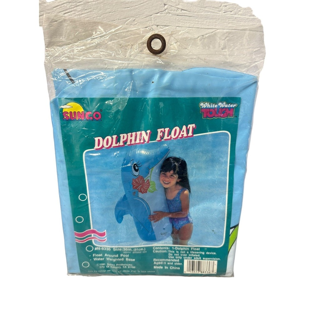 Vintage Sunco White Water Tough Dolphin Pool Float NEW NOS 1991 36 Inch N-8336